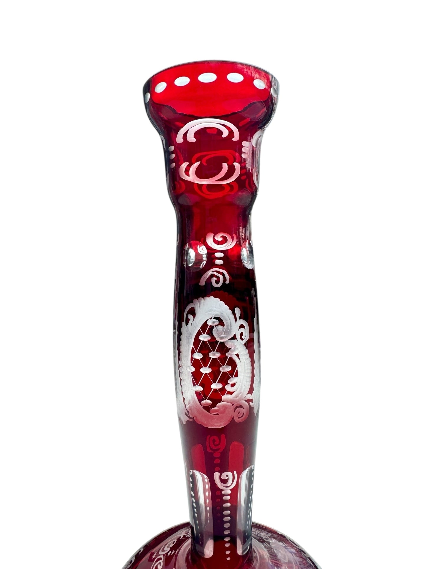 Egermann Bohemian Ruby Red Cut to Clear Crystal Glass Candlestick/vase