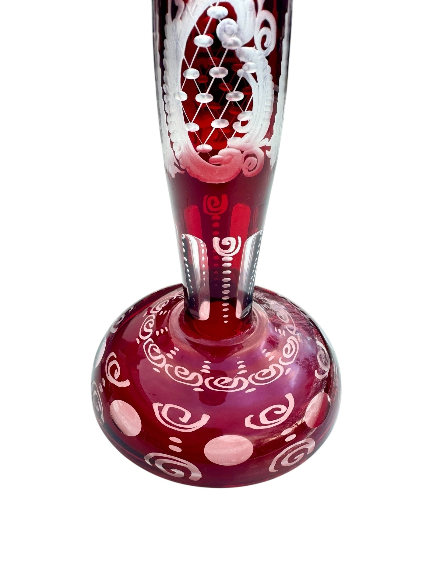 Egermann Bohemian Ruby Red Cut to Clear Crystal Glass Candlestick/vase