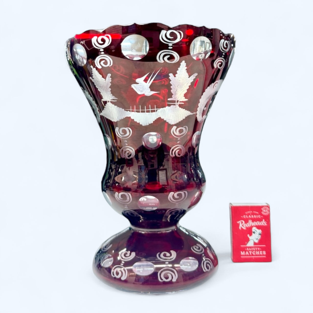 Vintage Bohemian Ruby Cut–to–Clear Glass Vase