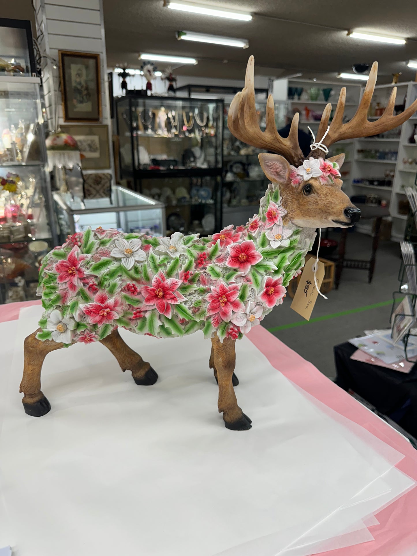 50cm Standing Deer Floral Design , Ornament Figurine Statue Garden Sculpture Gift