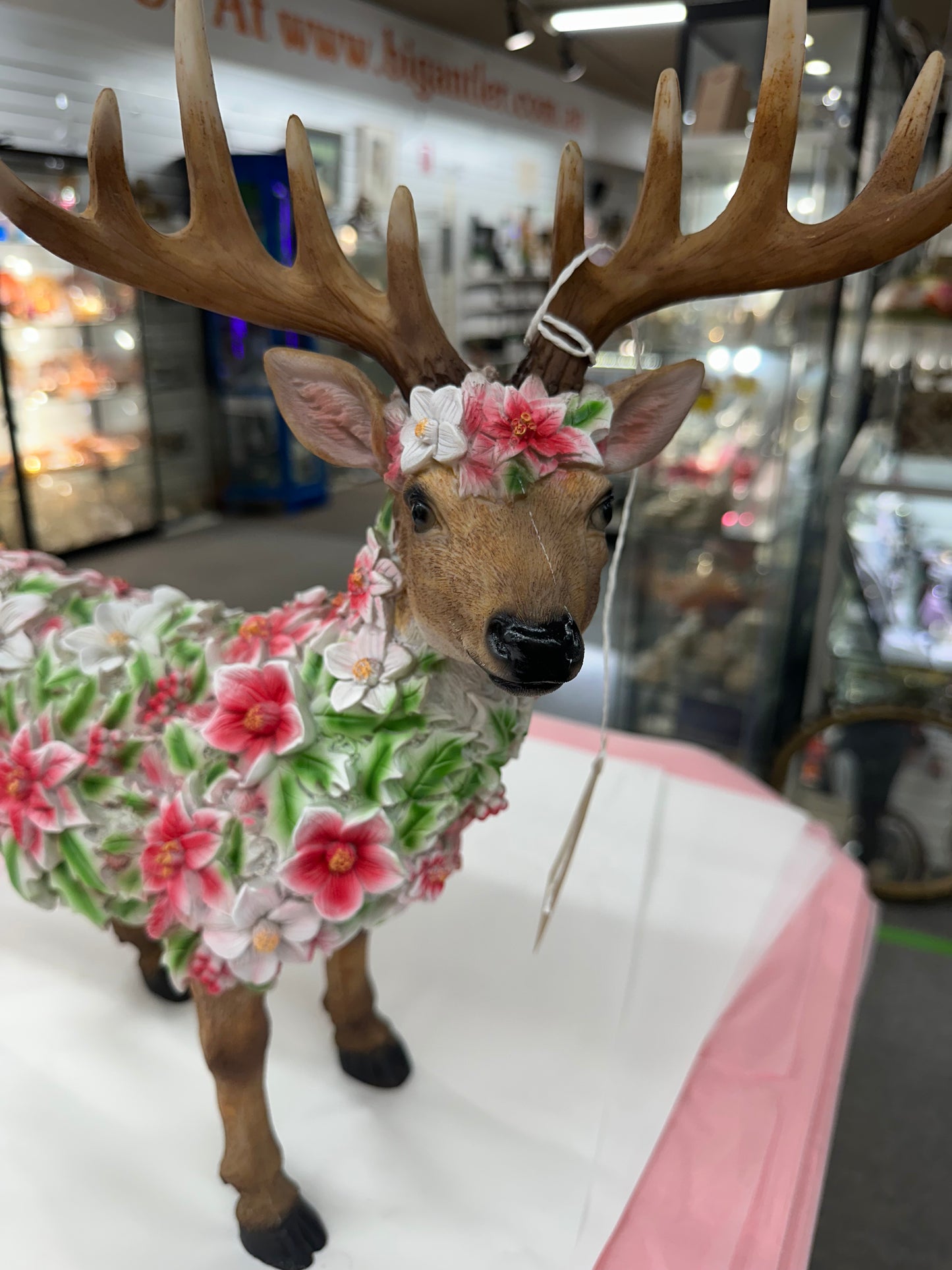 50cm Standing Deer Floral Design , Ornament Figurine Statue Garden Sculpture Gift