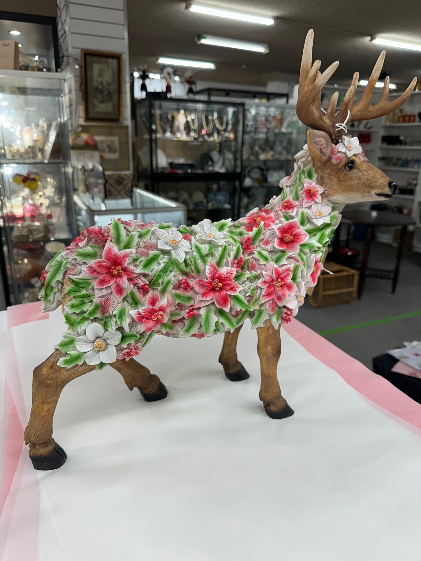 50cm Standing Deer Floral Design , Ornament Figurine Statue Garden Sculpture Gift