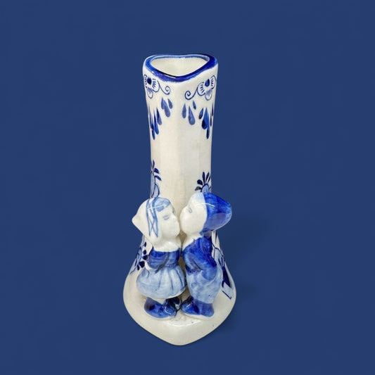 Delft Blue Dutch Boy & Girl Kissing Holland Figure Handpainted Vase