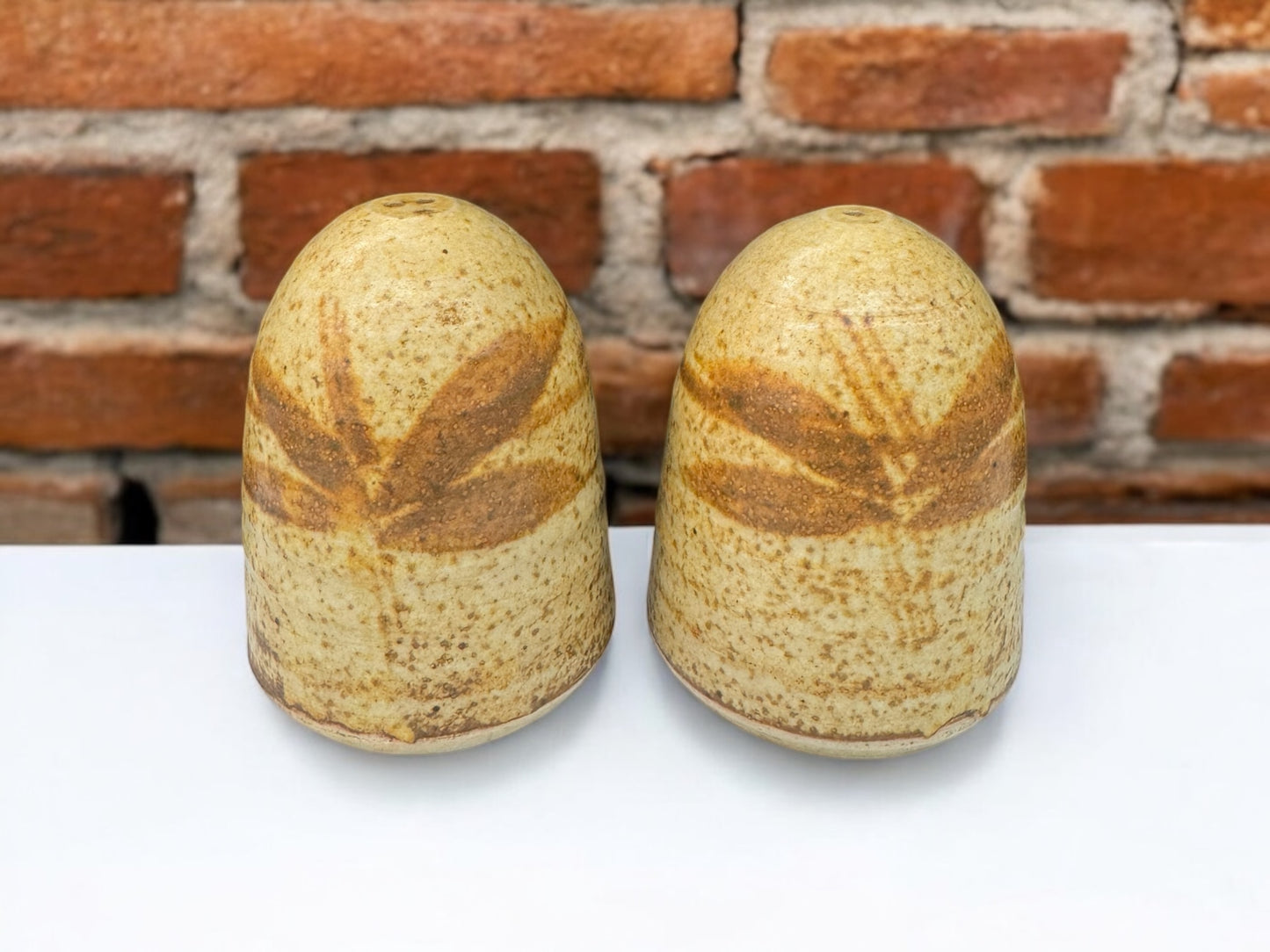 Vintage Studio Pottery Salt & Pepper Shakers – Leaf Motif