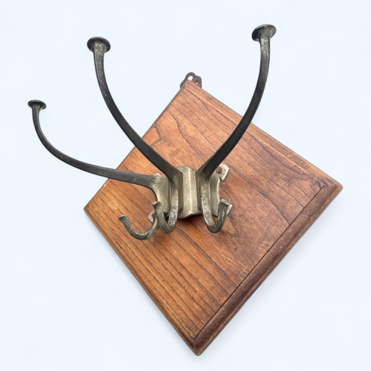 vintage Coat Rack in Wood with three big Metal Hooks,wall hanging