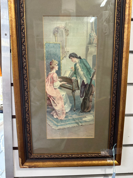 C1900 Framed print of "The Music Lesson" by Eva Hollyer