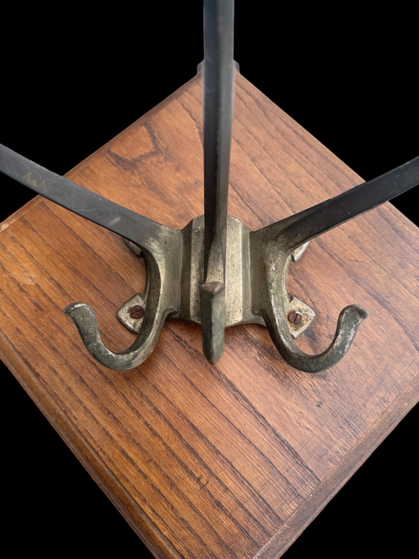 vintage Coat Rack in Wood with three big Metal Hooks,wall hanging