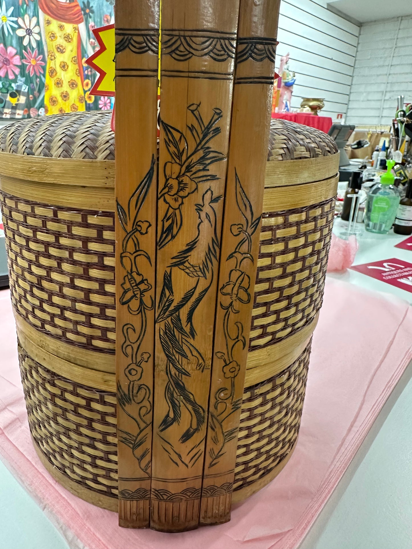 Vintage Chinese Wedding Basket , Bamboo Handwoven