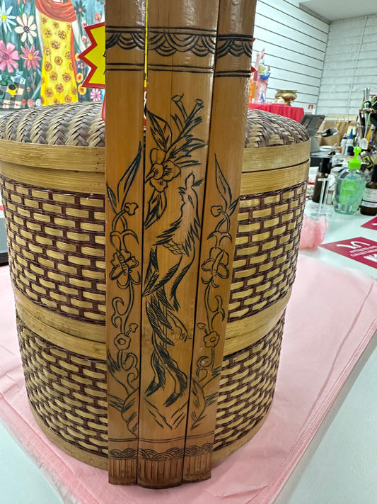 Vintage Chinese Wedding Basket , Bamboo Handwoven