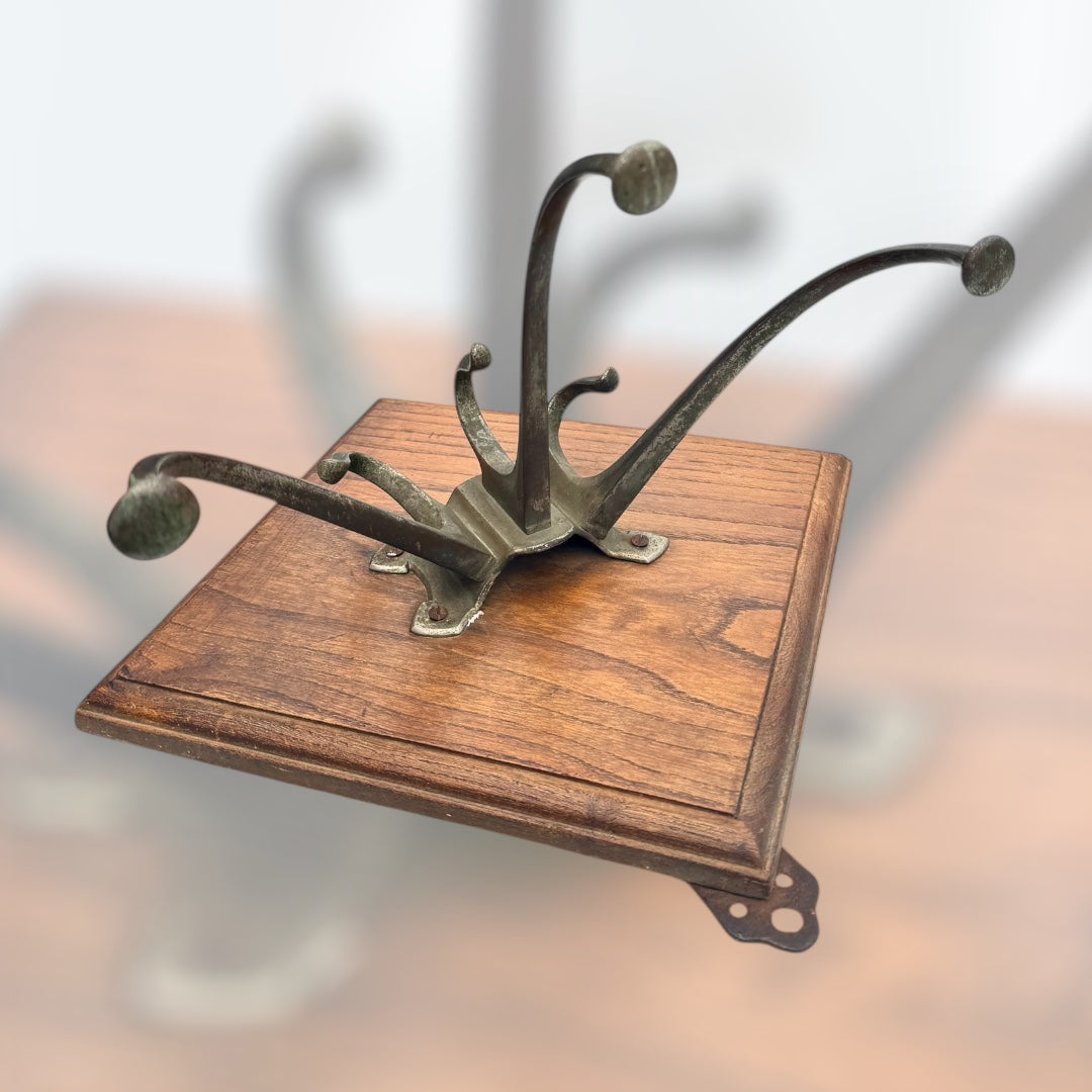 vintage Coat Rack in Wood with three big Metal Hooks,wall hanging