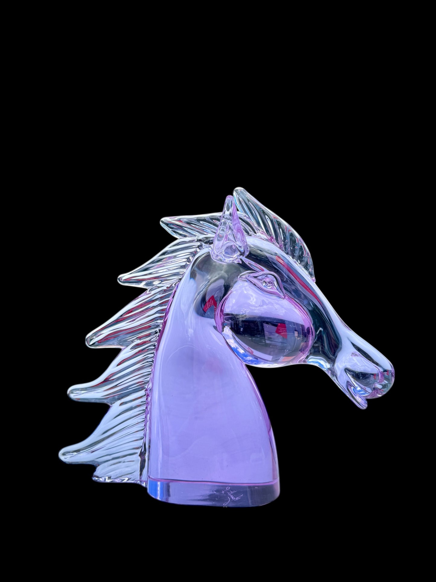 Murano Neodymium Glass Horse Head Sculpture – Signed Licio Zanetti