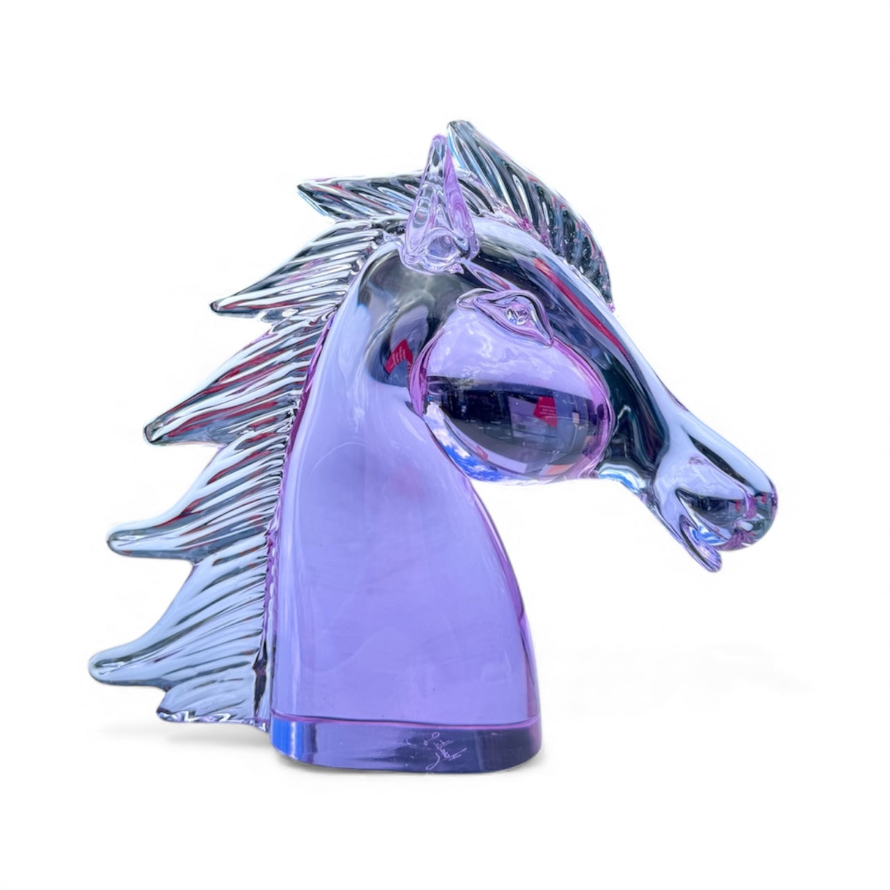 Murano Neodymium Glass Horse Head Sculpture – Signed Licio Zanetti