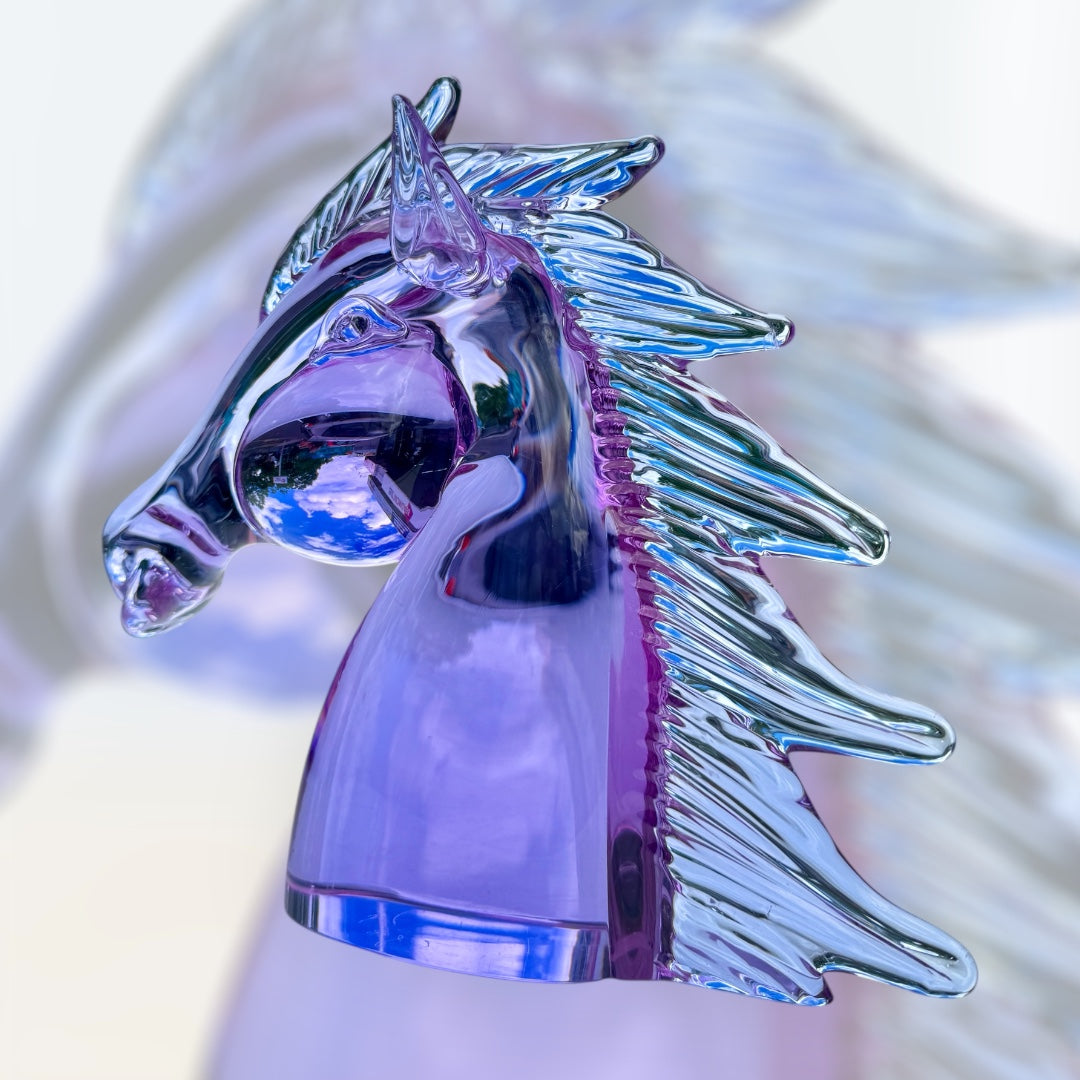 Murano Neodymium Glass Horse Head Sculpture – Signed Licio Zanetti