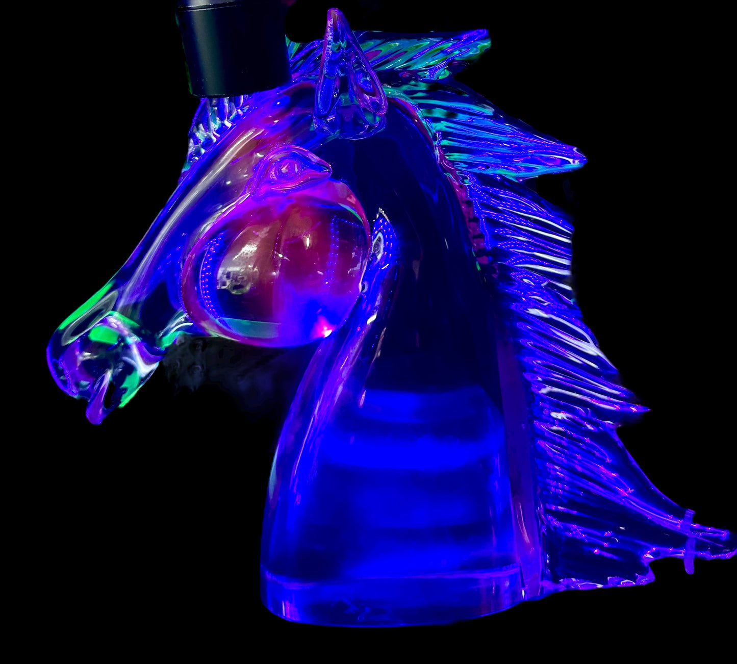 Murano Neodymium Glass Horse Head Sculpture – Signed Licio Zanetti