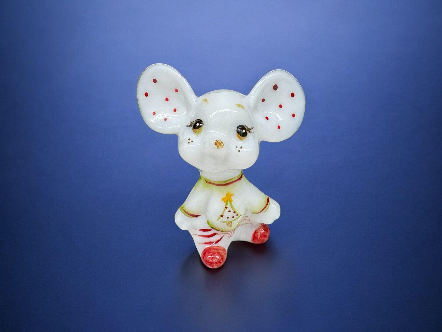 Fenton Christmas Mouse Figurine | Hand-Painted Fenton Glass Mouse | Holiday Collectible | Vintage Christmas Decor | Red & White Festive Figurine