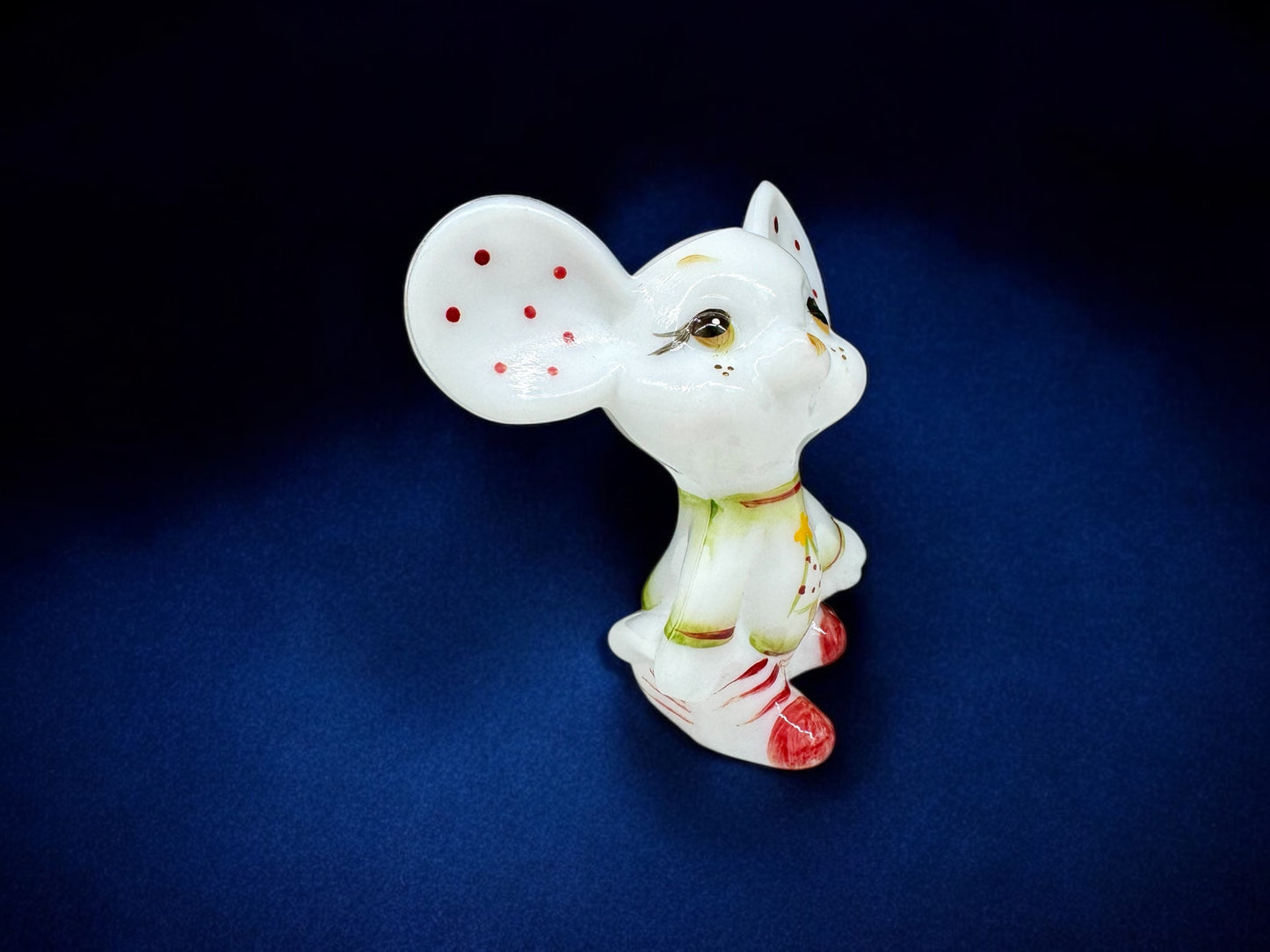 Fenton Christmas Mouse Figurine | Hand-Painted Fenton Glass Mouse | Holiday Collectible | Vintage Christmas Decor | Red & White Festive Figurine