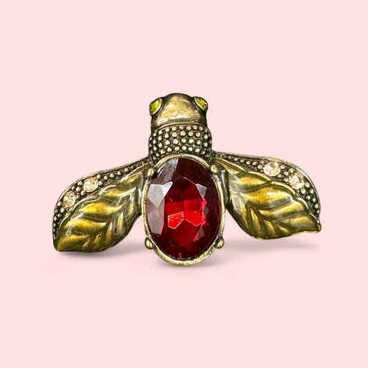 Red Rhinestone Bee Brooch