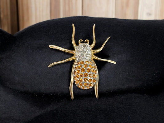 spider brooch with yellow rhinestones