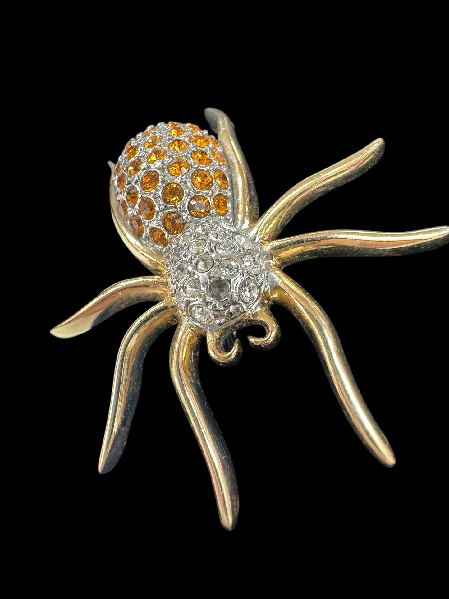 spider brooch with yellow rhinestones