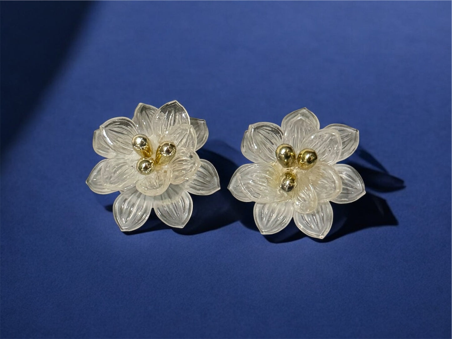 W Germany 80’s pair flower design clear lucite earrings,made in w Germany