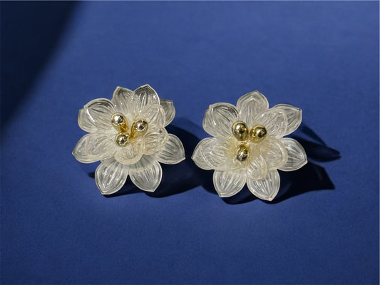 W Germany 80’s pair flower design clear lucite earrings,made in w Germany