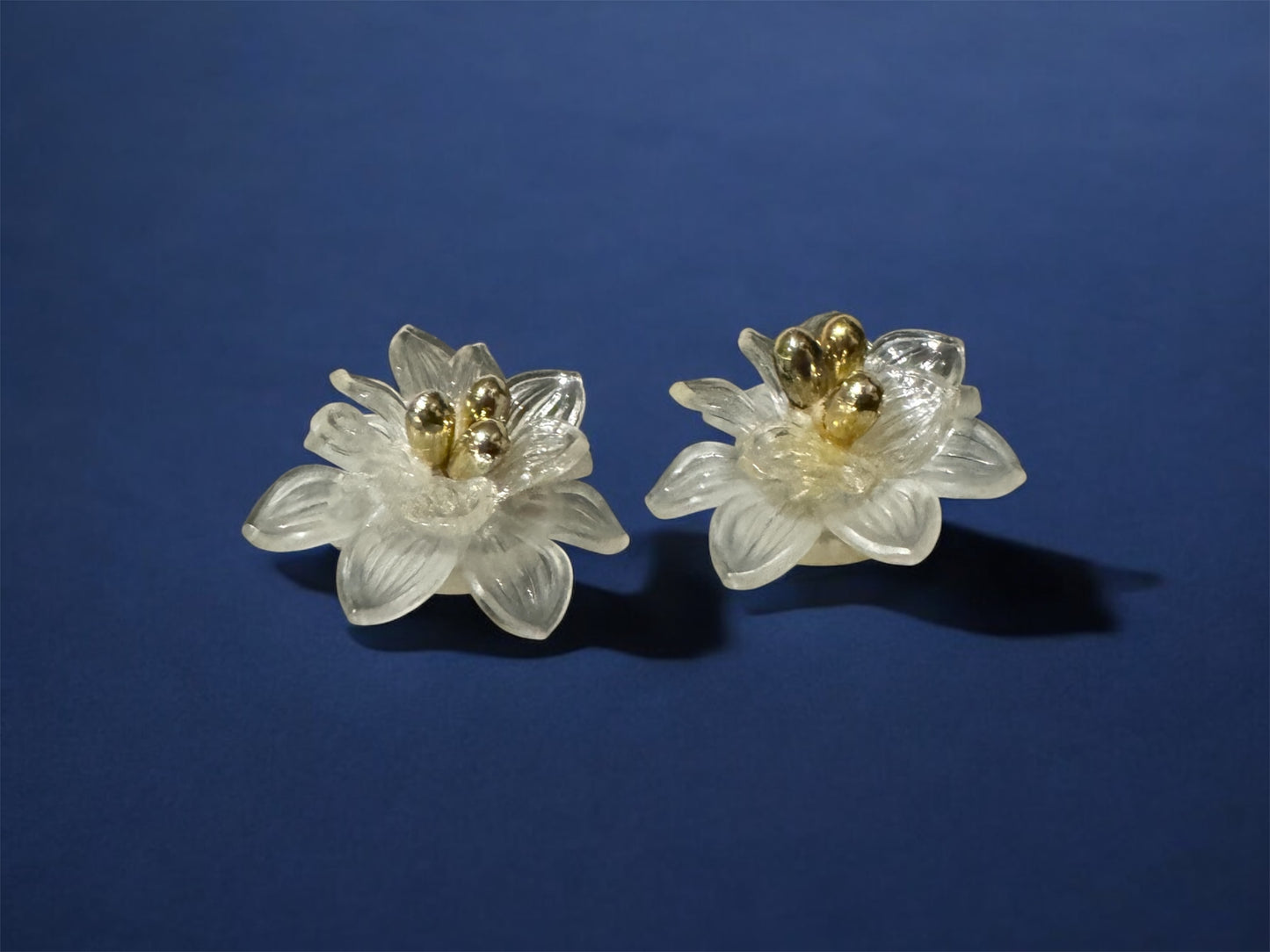 W Germany 80’s pair flower design clear lucite earrings,made in w Germany