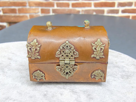 vintage Copper and Brass velvet-lined Treasure Chest Box, trinket box,home decor