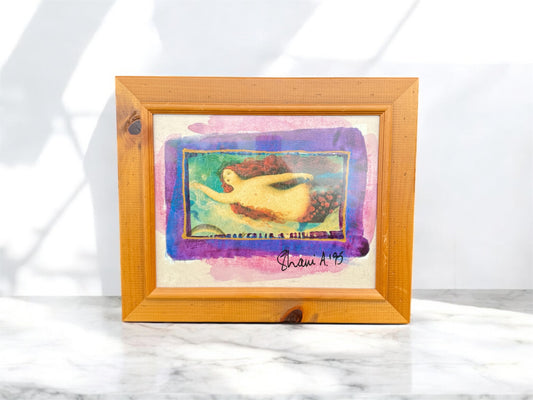 Original Mermaid Painting – Signed 1995 – Framed Vintage Artwork