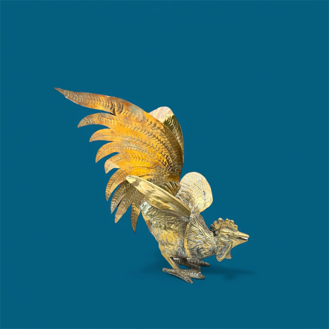 Vtg Italian Melani Mario Style Pair of Brass Fighting Roosters, Hollywood Regency, Bird Statues, Grand Millennial Home Decor, MCM