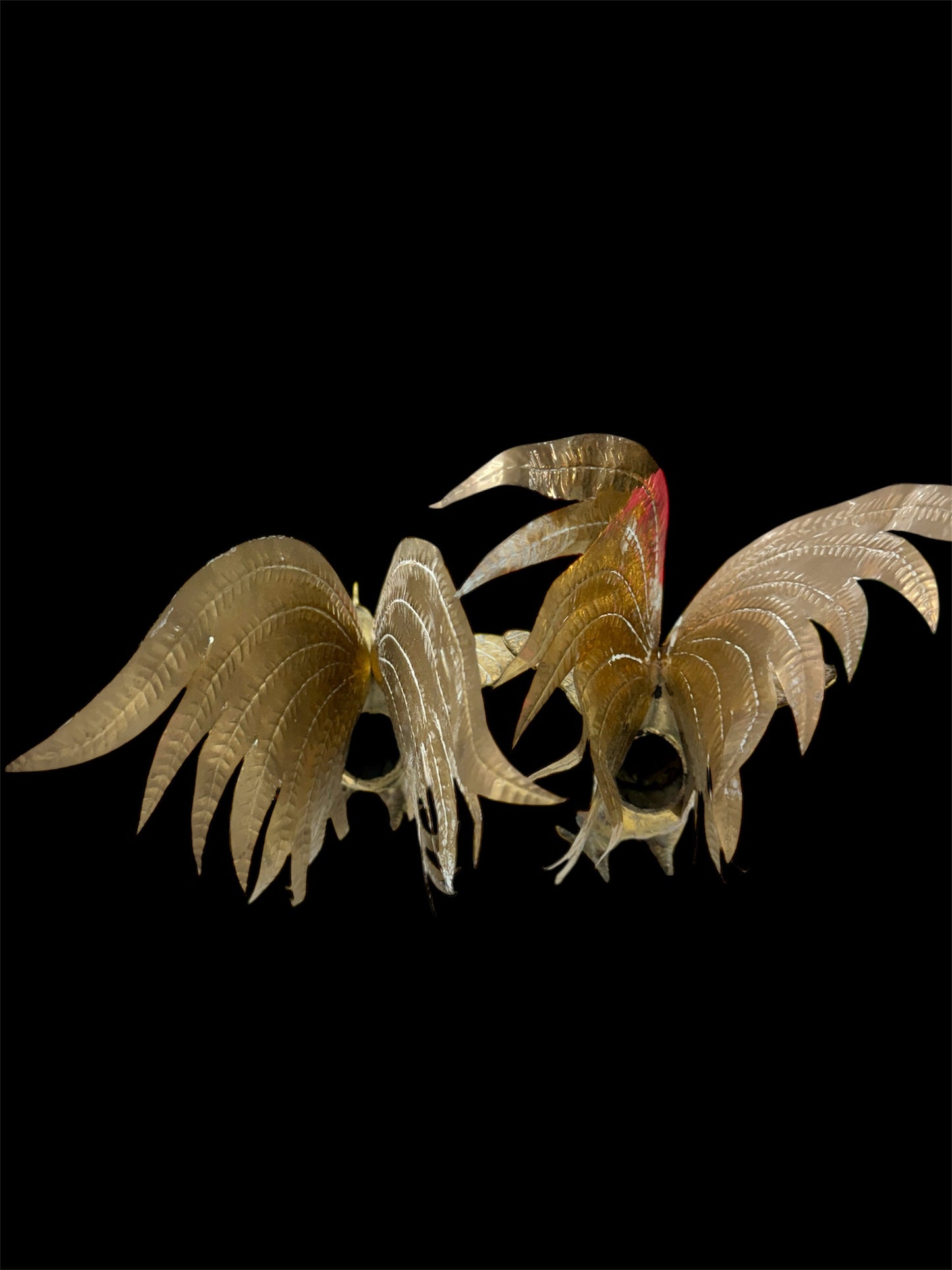 Vtg Italian Melani Mario Style Pair of Brass Fighting Roosters, Hollywood Regency, Bird Statues, Grand Millennial Home Decor, MCM