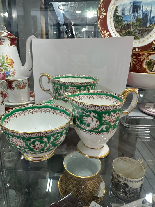 4P 1970s Crown Staffordshire Cup &Saucer + Milk Jug & Sugar Bowl