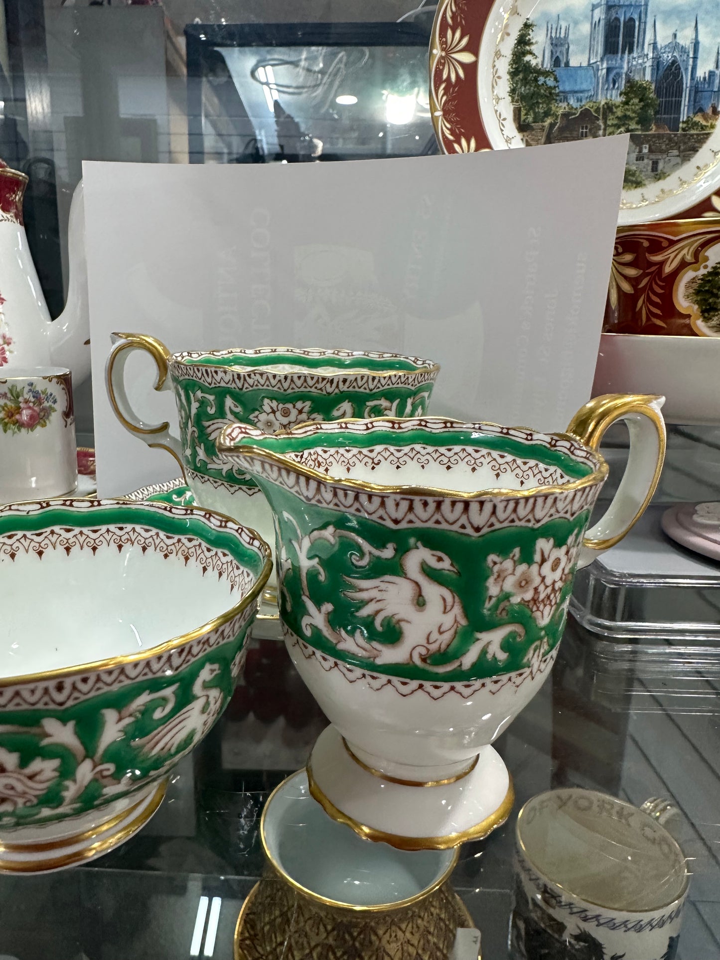 4P 1970s Crown Staffordshire Cup &Saucer + Milk Jug & Sugar Bowl