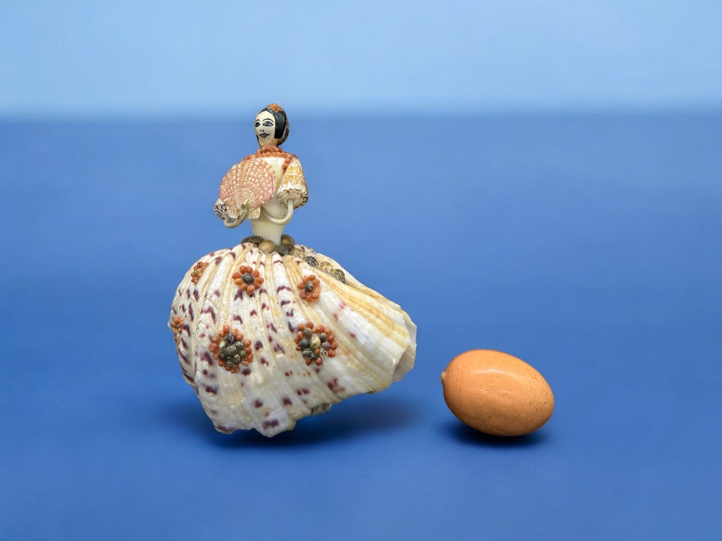 MCM 1960’s seashell made lady in clamshell dress,seashell,elegant,folk art