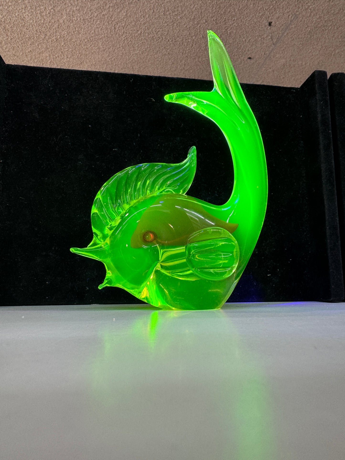 vintage Uranium Murano Sommerso Glass style Dolphin Sculpture,art glass, hand blown