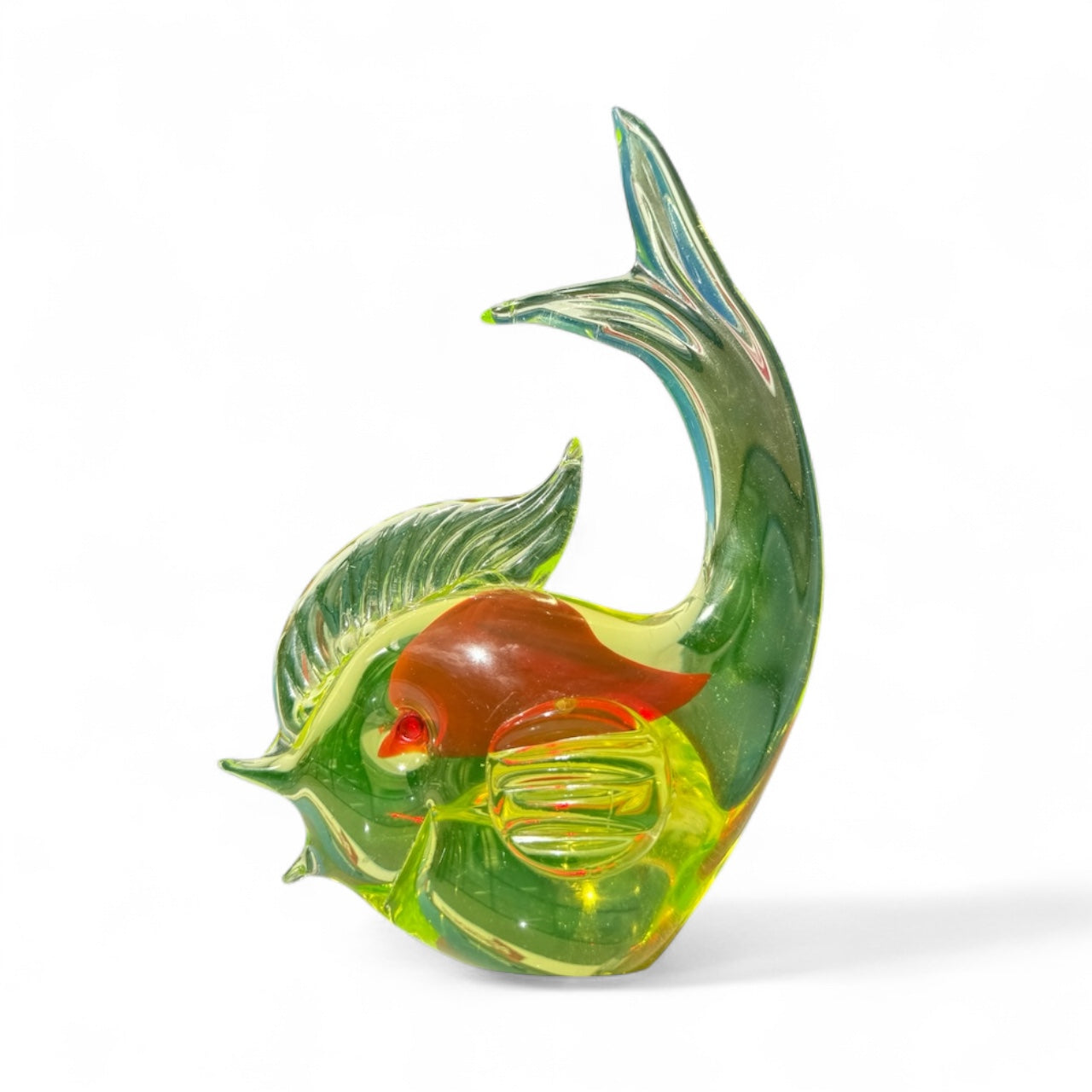 vintage Uranium Murano Sommerso Glass style Dolphin Sculpture,art glass, hand blown