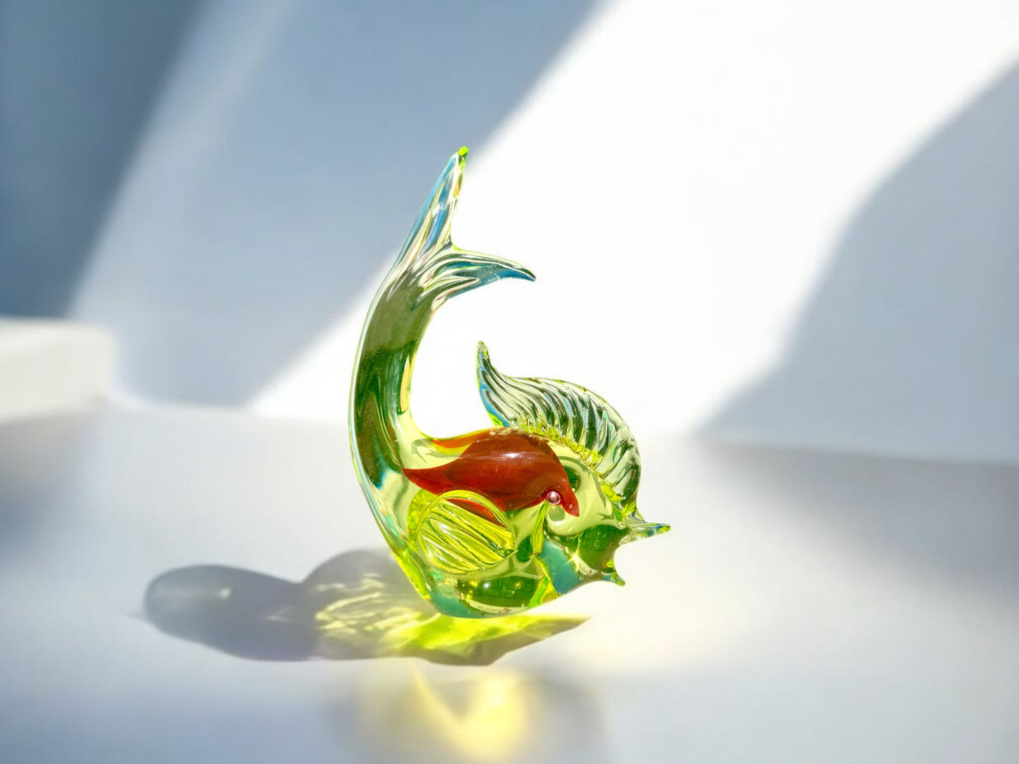 vintage Uranium Murano Sommerso Glass style Dolphin Sculpture,art glass, hand blown