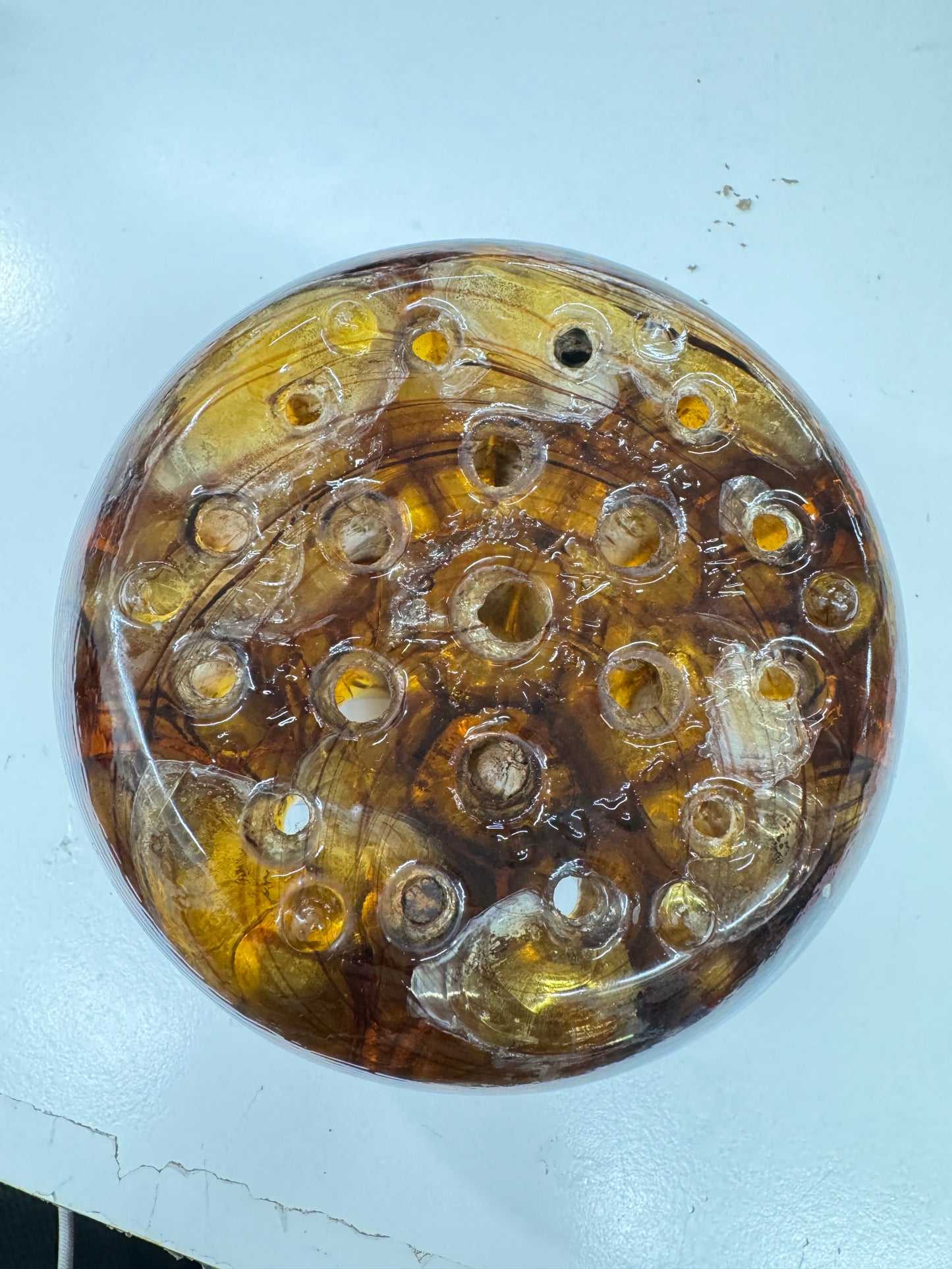 Vintage Amber Glass Flower Frog Desk Organiser