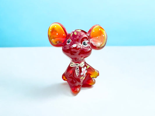 Fenton Ruby Red Glass Mouse Handpainted Signed, home decor