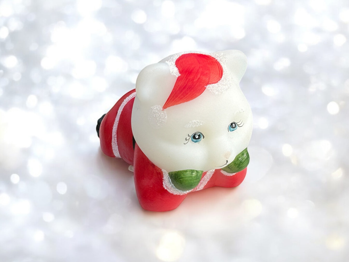 Fenton Art Glass Bear Daydreaming dressed in Santa Suit HP by Shelley Hopkins