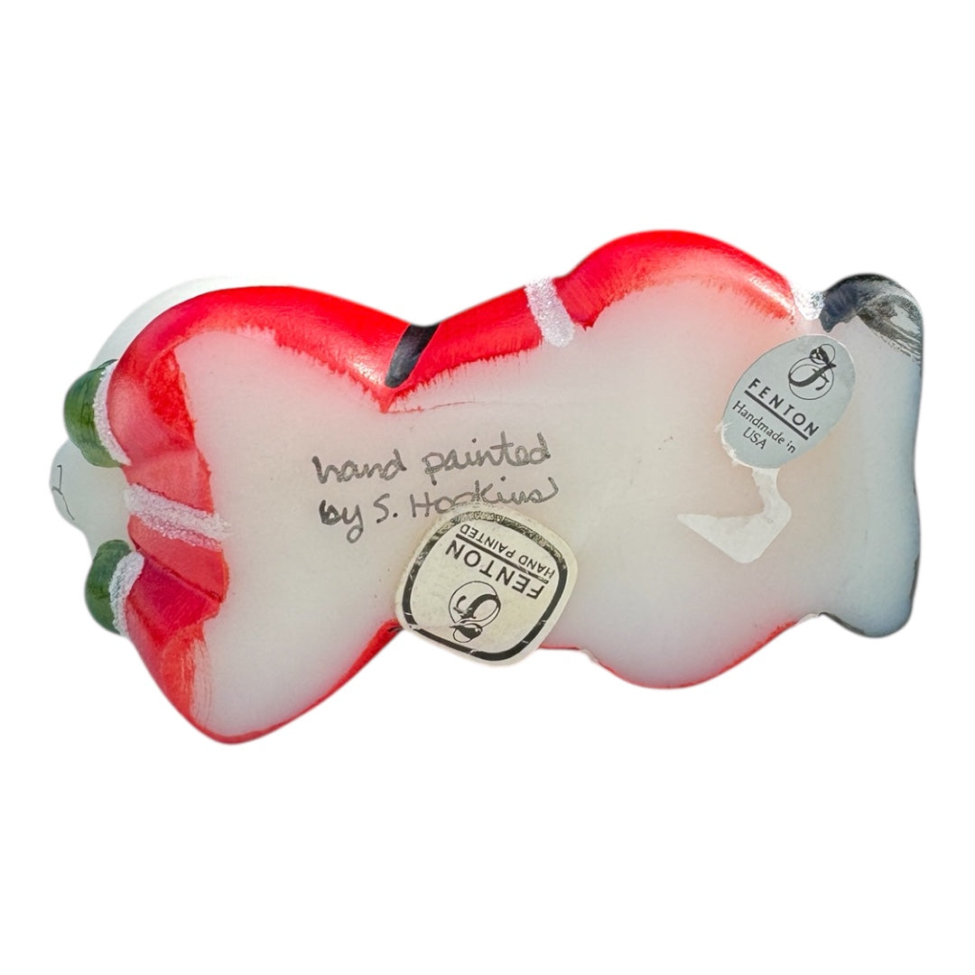 Fenton Art Glass Bear Daydreaming dressed in Santa Suit HP by Shelley Hopkins