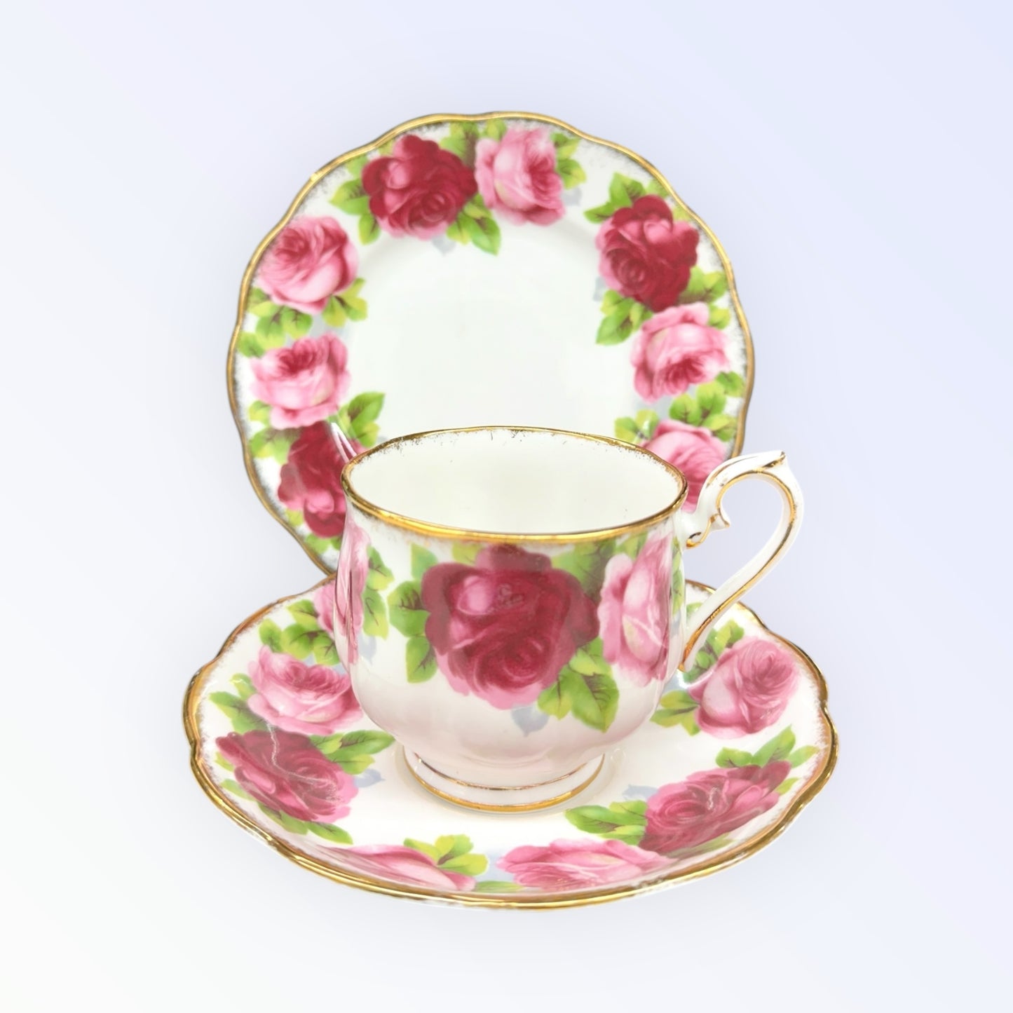 Royal Albert Tea cup Saucer Plate OLD ENGLISH ROSE Vintage Trio China Hampton