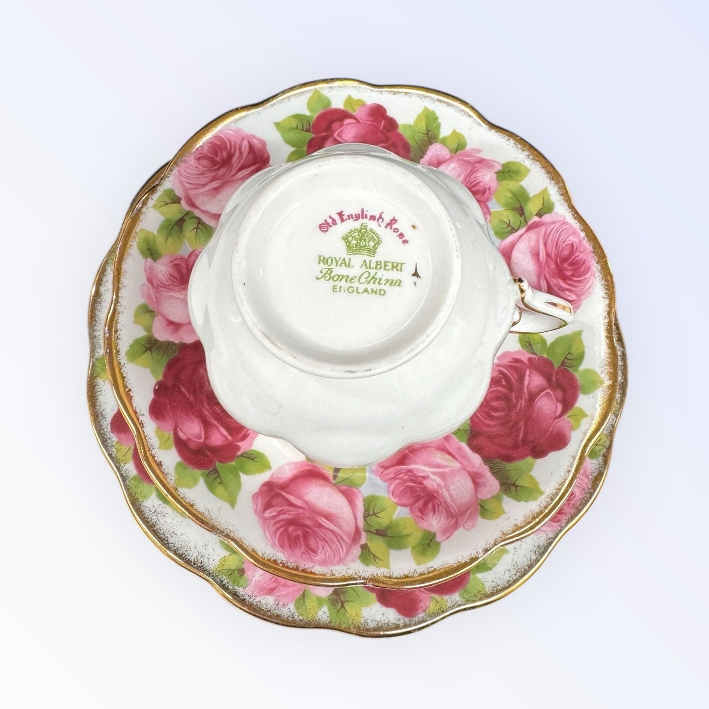 Royal Albert Tea cup Saucer Plate OLD ENGLISH ROSE Vintage Trio China Hampton