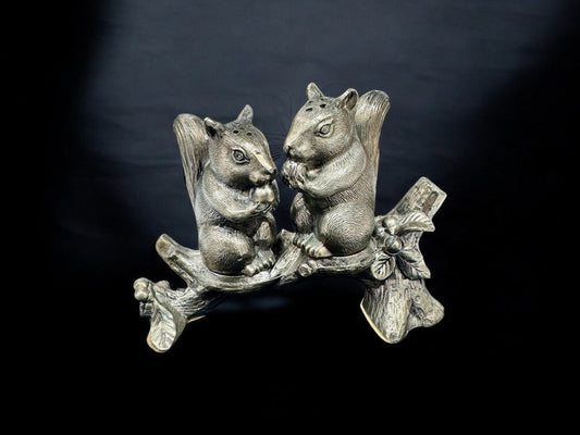 Vintage Squirrel Salt And Pepper Shaker Set Squirrels on a Branch Silver Colored,made in Japan