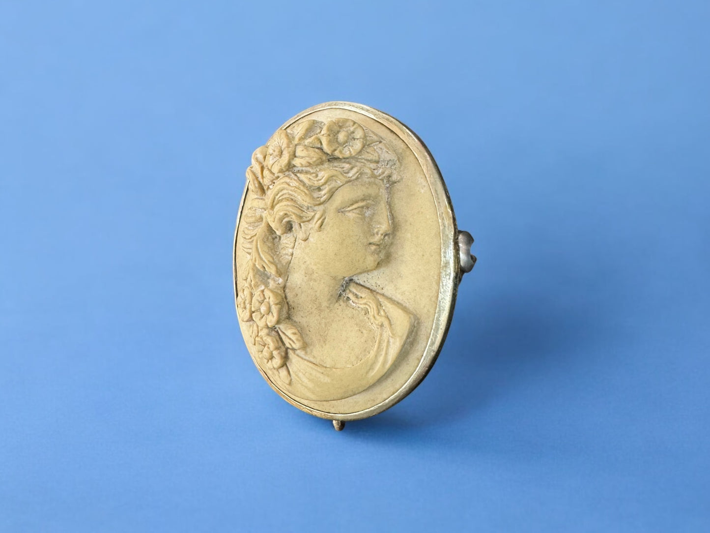 Vary Rare C1870 Italy Lava Cameo Brooch,hand carved 925marked