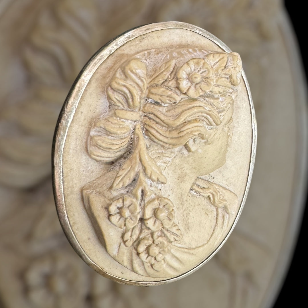 Vary Rare C1870 Italy Lava Cameo Brooch,hand carved 925marked