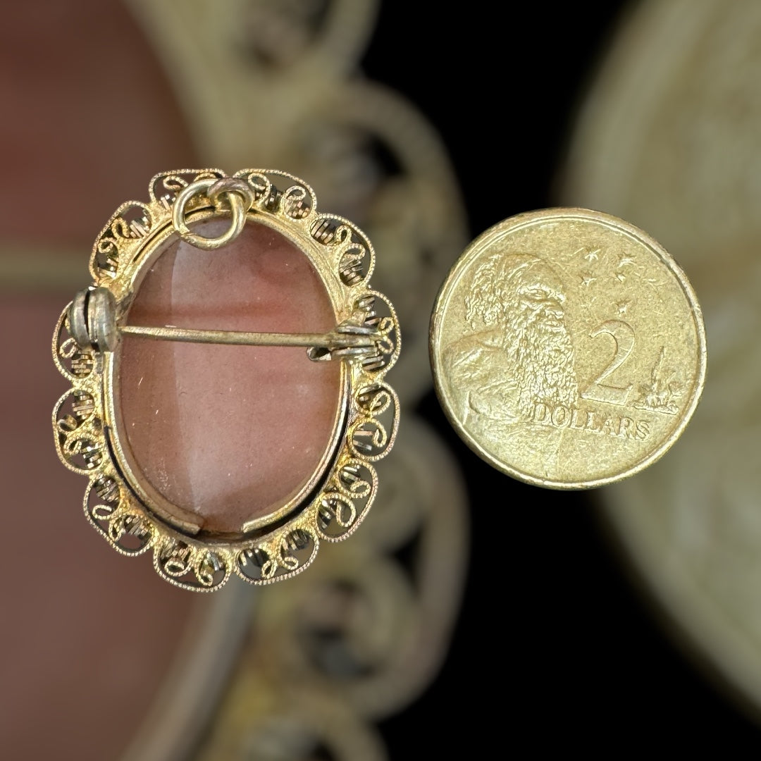 Antique hand carved shell made cameo brooch