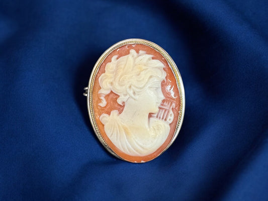 800 silver Austria C1930 hand carved shell cameo Brooch