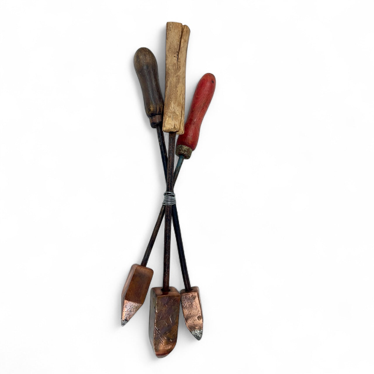 3xsolid copper iron with wooden handle,kitchen decor