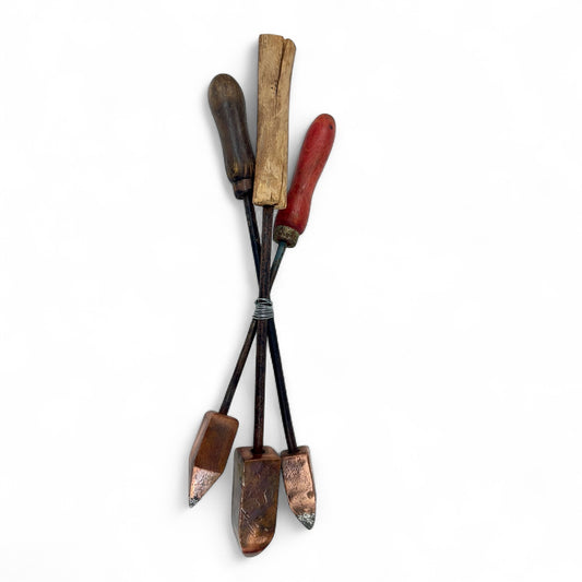 3xsolid copper iron with wooden handle,kitchen decor