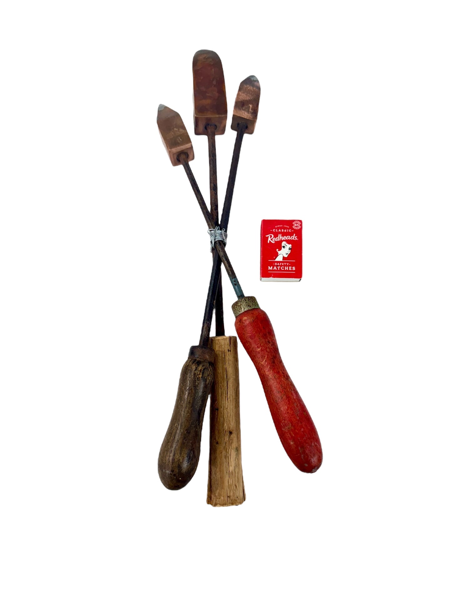 3xsolid copper iron with wooden handle,kitchen decor